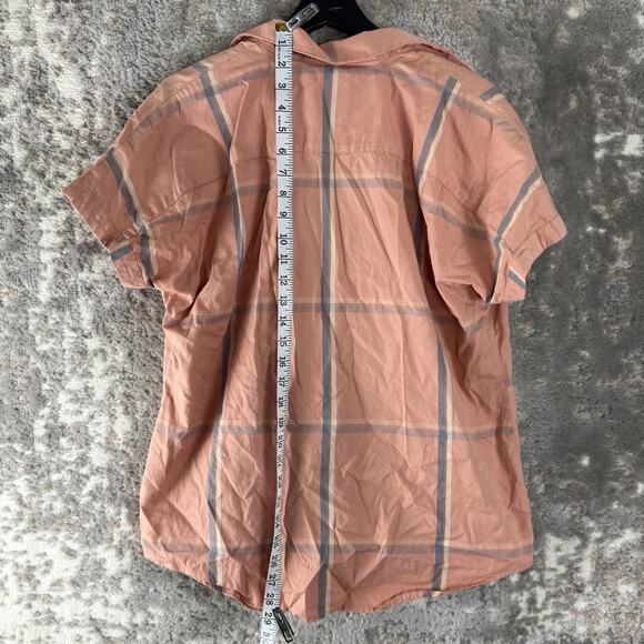 Flylow Size XL Checker Casual Button Top Pink Short Sleeve Collar Cotton - Picture 3 of 7